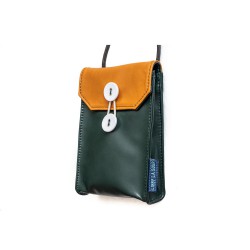 手機包(直款) 橙啡 拼 墨綠色 單肩包 側袋 繩袋...