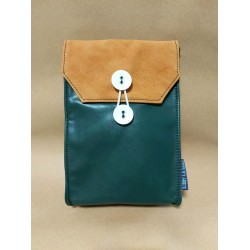 証件包(直款) 橙啡 拼 墨綠色 單肩包 側袋 繩袋 旅行包